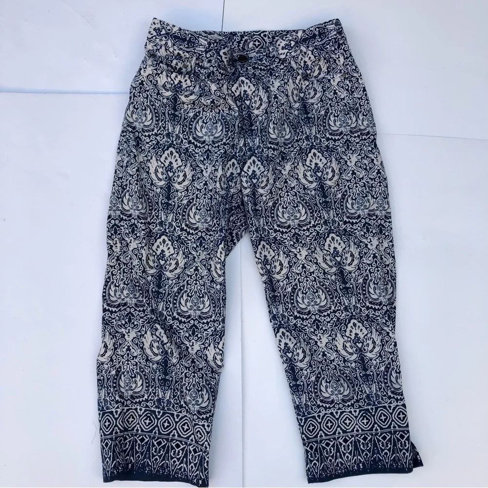 Ralph Lauren Floral Print Capri pants white navy size 8 - Picture 2 of 8